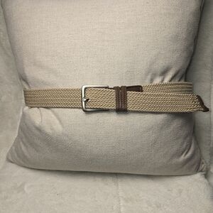 DOCKERS TAN CANVAS CLOTH BELT BROWN LEATHER ACCENTS MENS LARGE 38/40